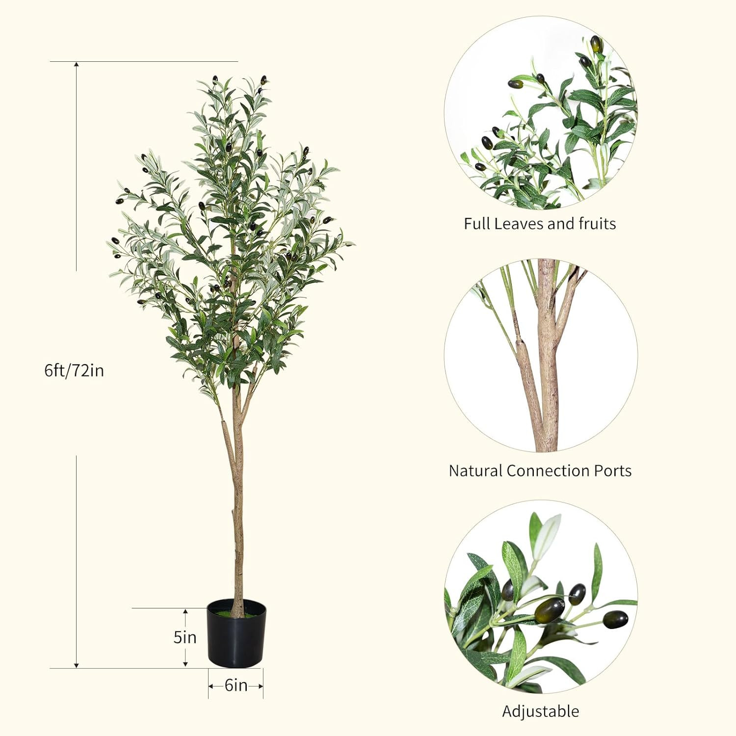 6ft Faux Olive Tree, Artificial Olive Tree Indoor, High Imitation Silk Plant Fak