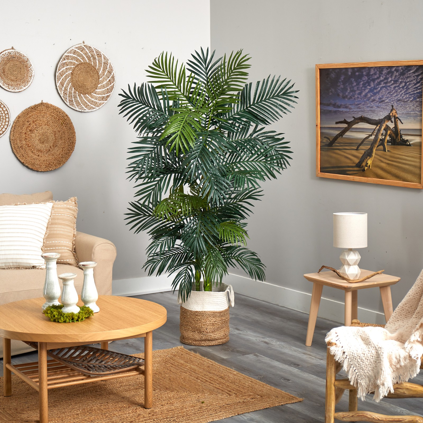 Nearly Natural 6.5ft Golden Cane Palm Tree in Handmade Jute/Cotton Planter