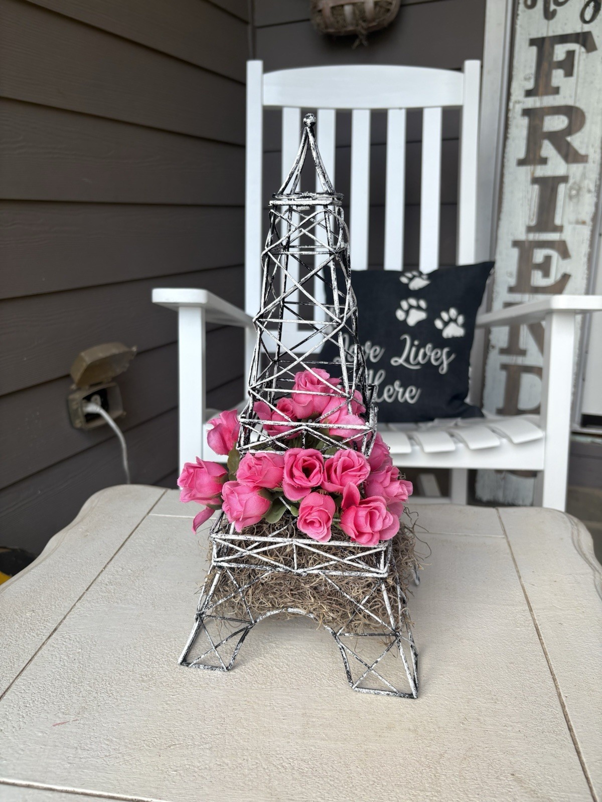 New Handmade Floral Arrangement Inside Of Tower With Pink Roses Sky Z3 15”