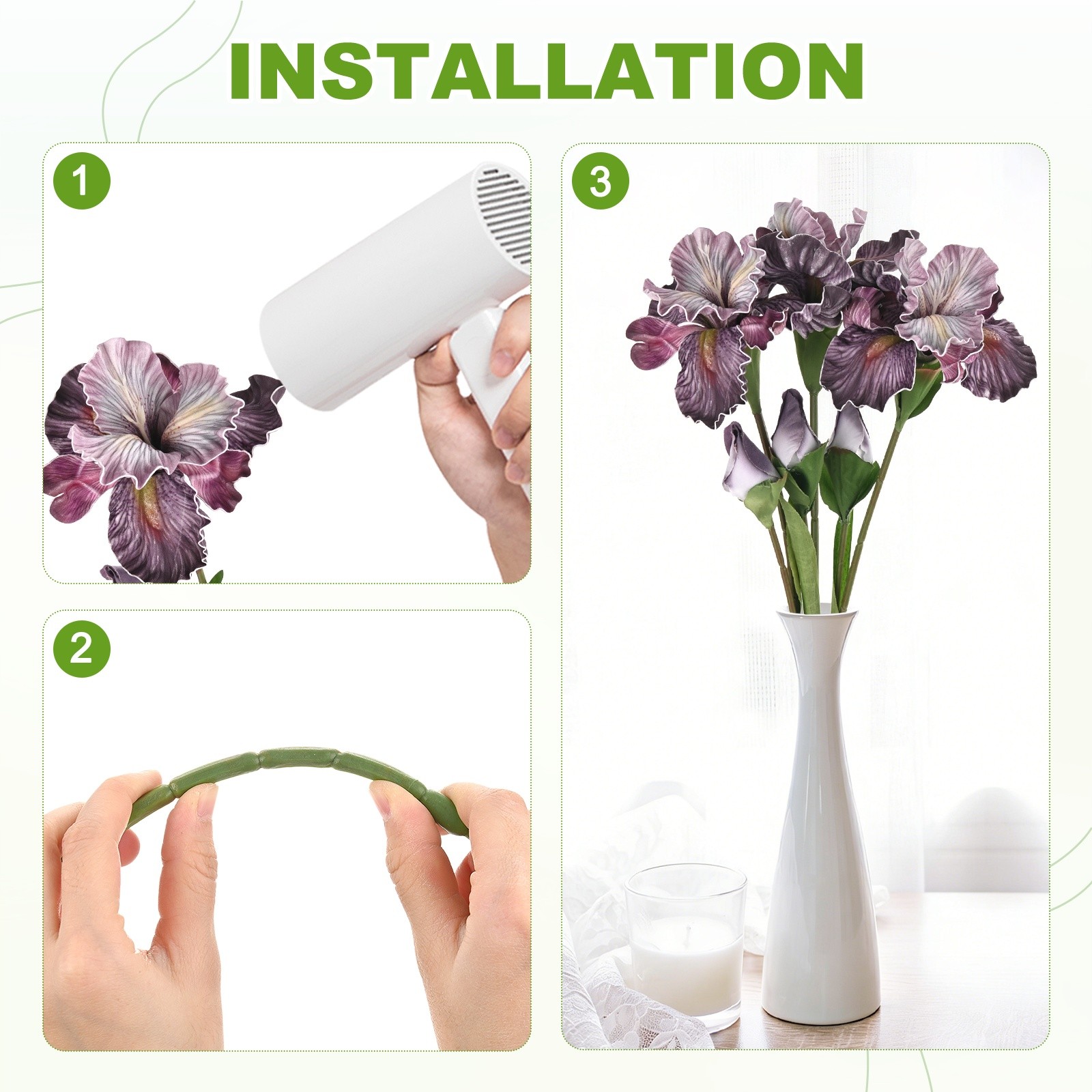 1-Pack Artificial Iris Flowers with Flower Bud 17.7 Inch for Home [WHite Brown]