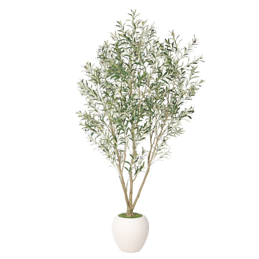 Artificial Olive Tree 8.2FT Tall Faux Plant with White Pot Indoor Decor