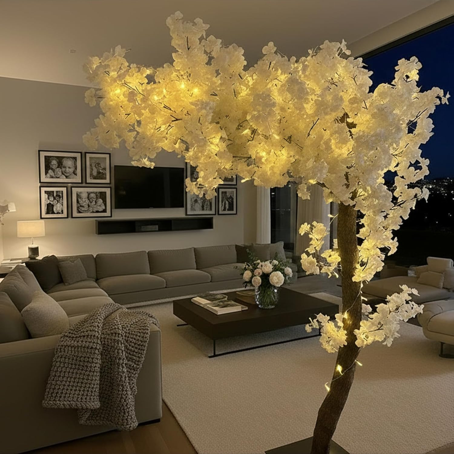 5.2 Ft White Cherry Blossom Tree with Lights – Faux Silk Decor for Home & Weddin
