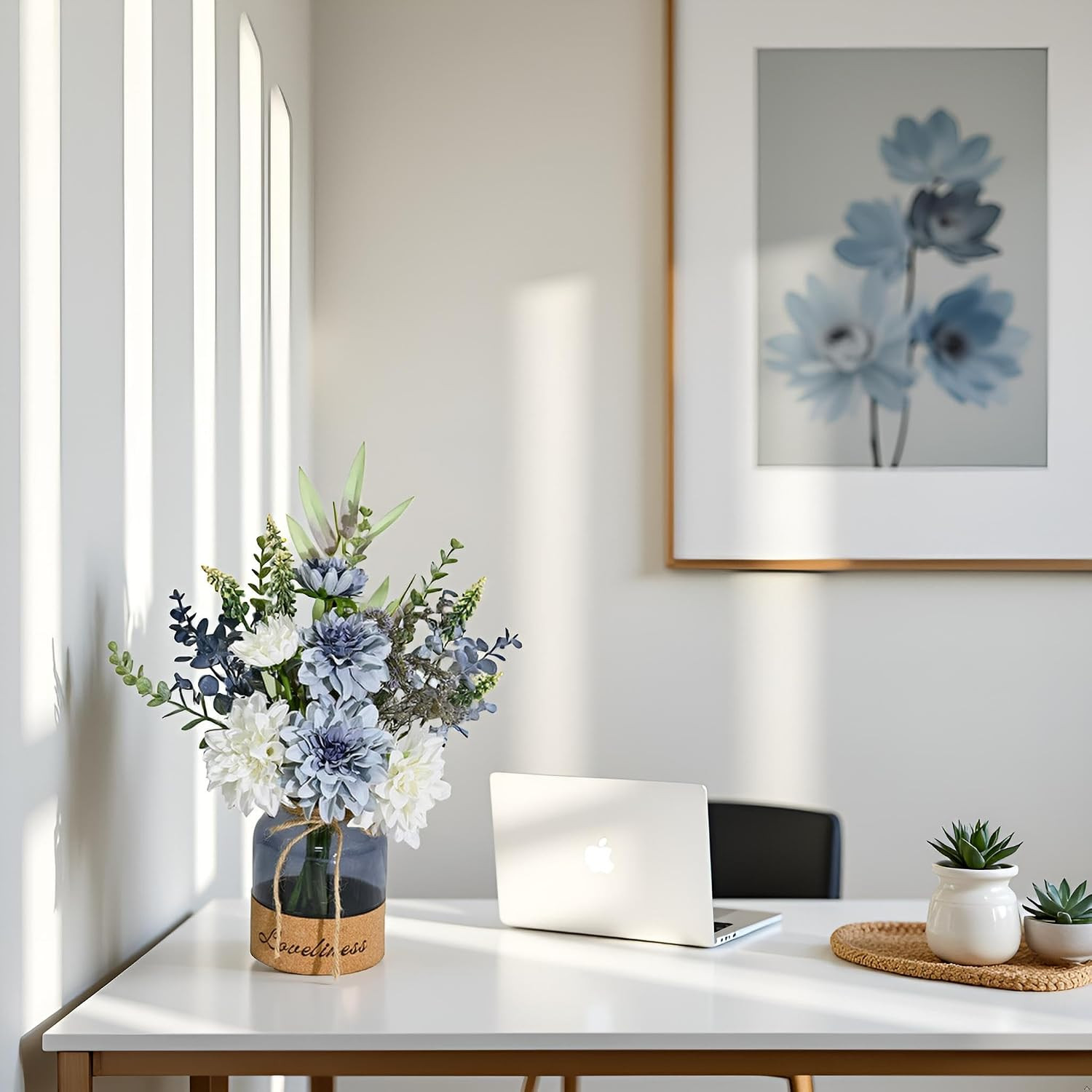 Silk Dahlia Flower Arrangement in Vase for Home, Office & Kitchen Decor