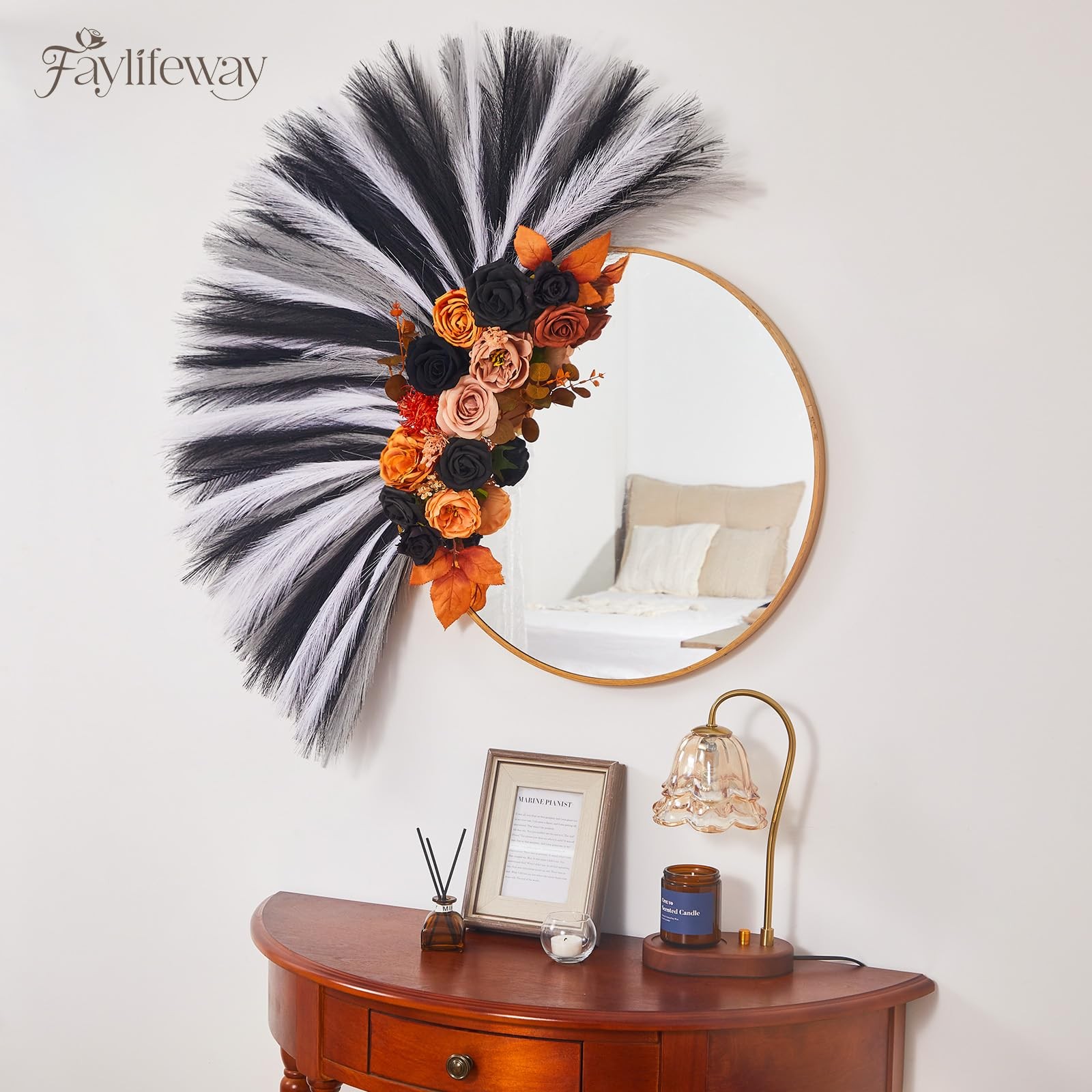 50pcs Pampas Grass 17in, Black and White Pampas Grass Artificial Fluffy Vase …