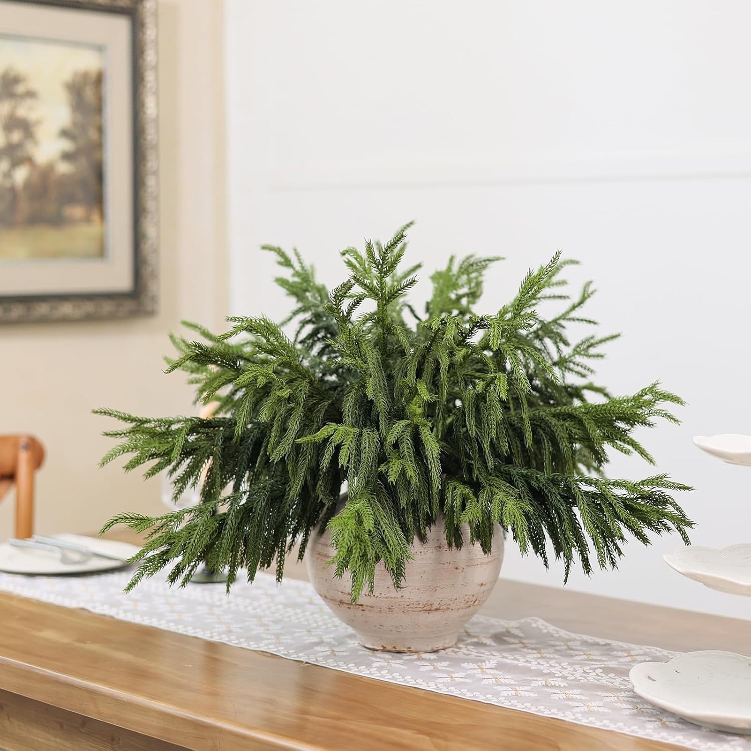 20 Pcs 18″Lifelike Touch Artificial Norfolk Pine Branches for Christmas | Rea…