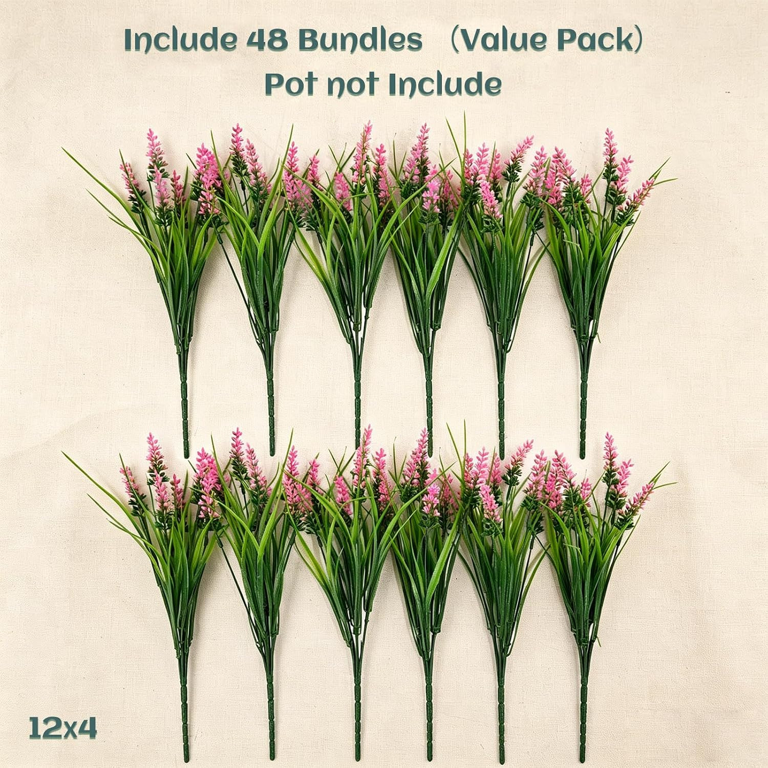 48Pcs UV Resistant Fake Monkey Grass with Pink Flowers for Home & Garden Decor
