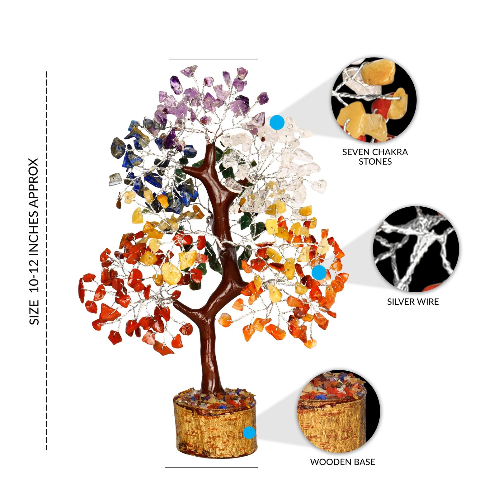 10-12″ 7 Chakra Crystal Bonsai Tree with Amethyst Lapis Carnelian Quartz