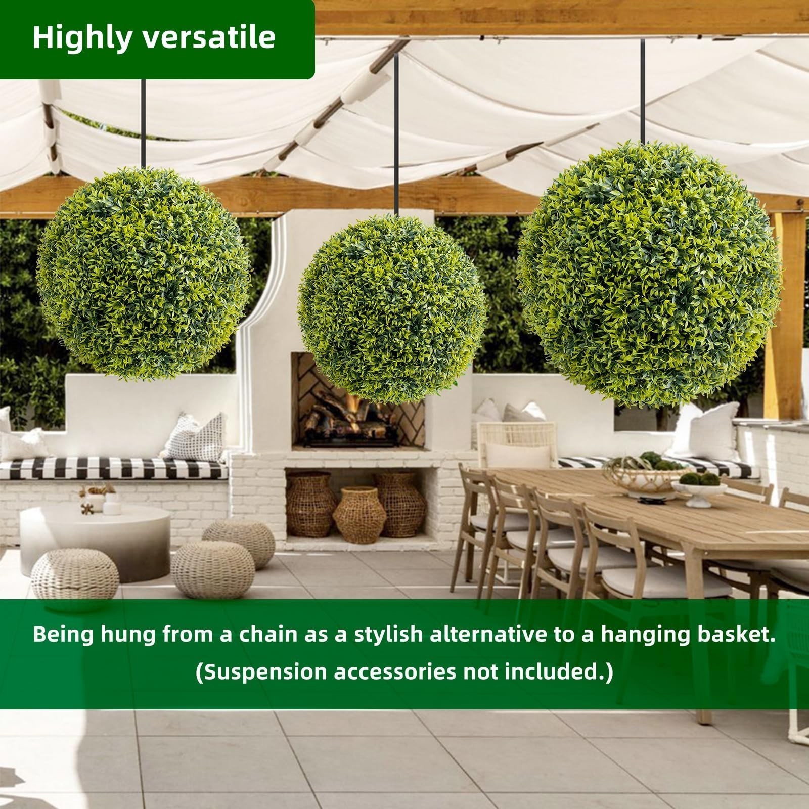 2PCS 42cm Artificial Plant Topiary Balls UV Resistant Faux Boxwood Balls Decor