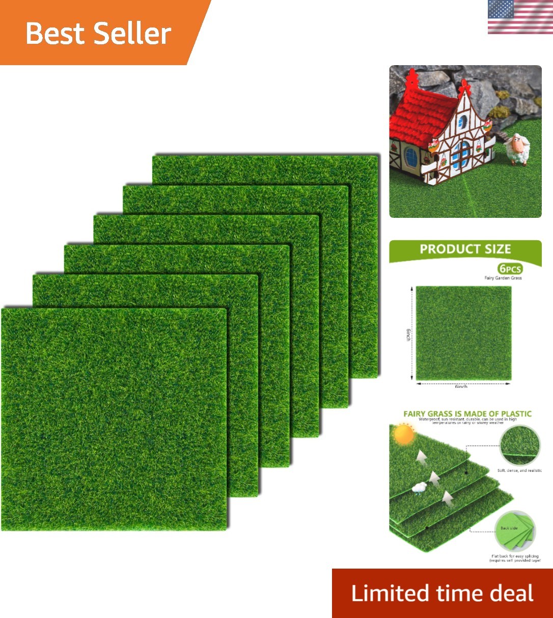 Versatile 6×6 Inches Waterproof Artificial Grass – Perfect for DIY Fairy Gardens