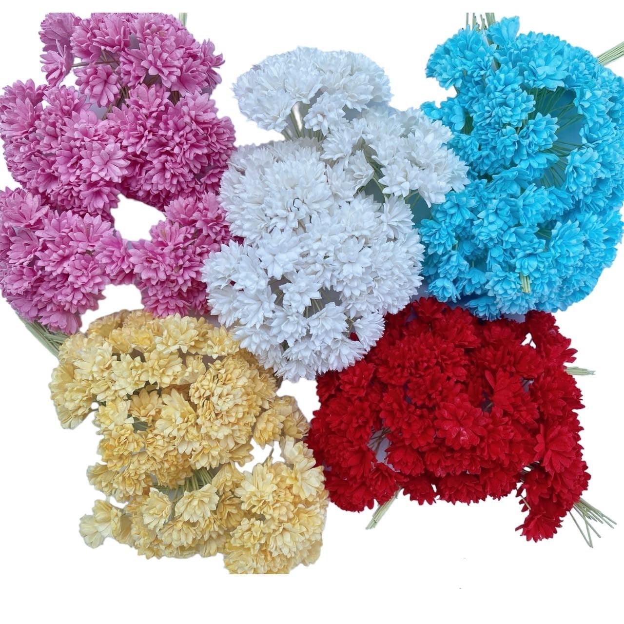 100 PCS Assorted Tiny Daisy Mulberry Paper Flower White Rope Wire 1.0cm