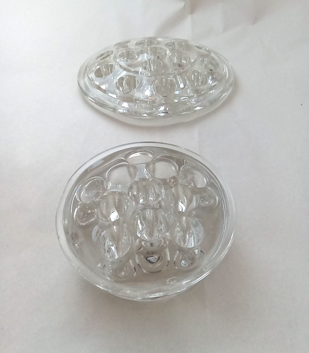 Flower Frog Floral Arrangements Clear Glass 3.25″ 11 hole – 5″ 16 hole Lot of 2