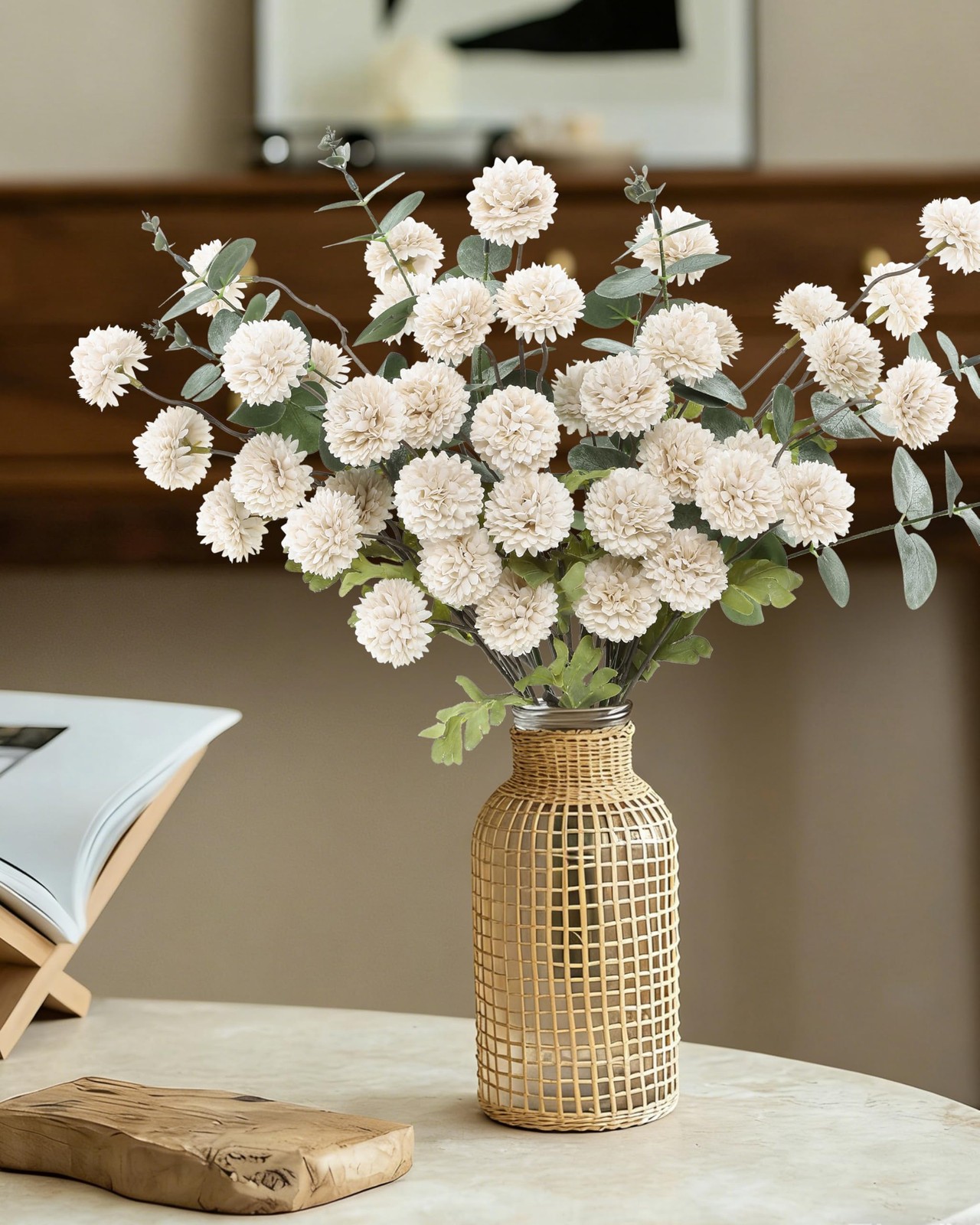 Faux Flowers for Vase Kiku 8 Stems & 3 Eucalyptus,Fake Flowers Stems for DIY …