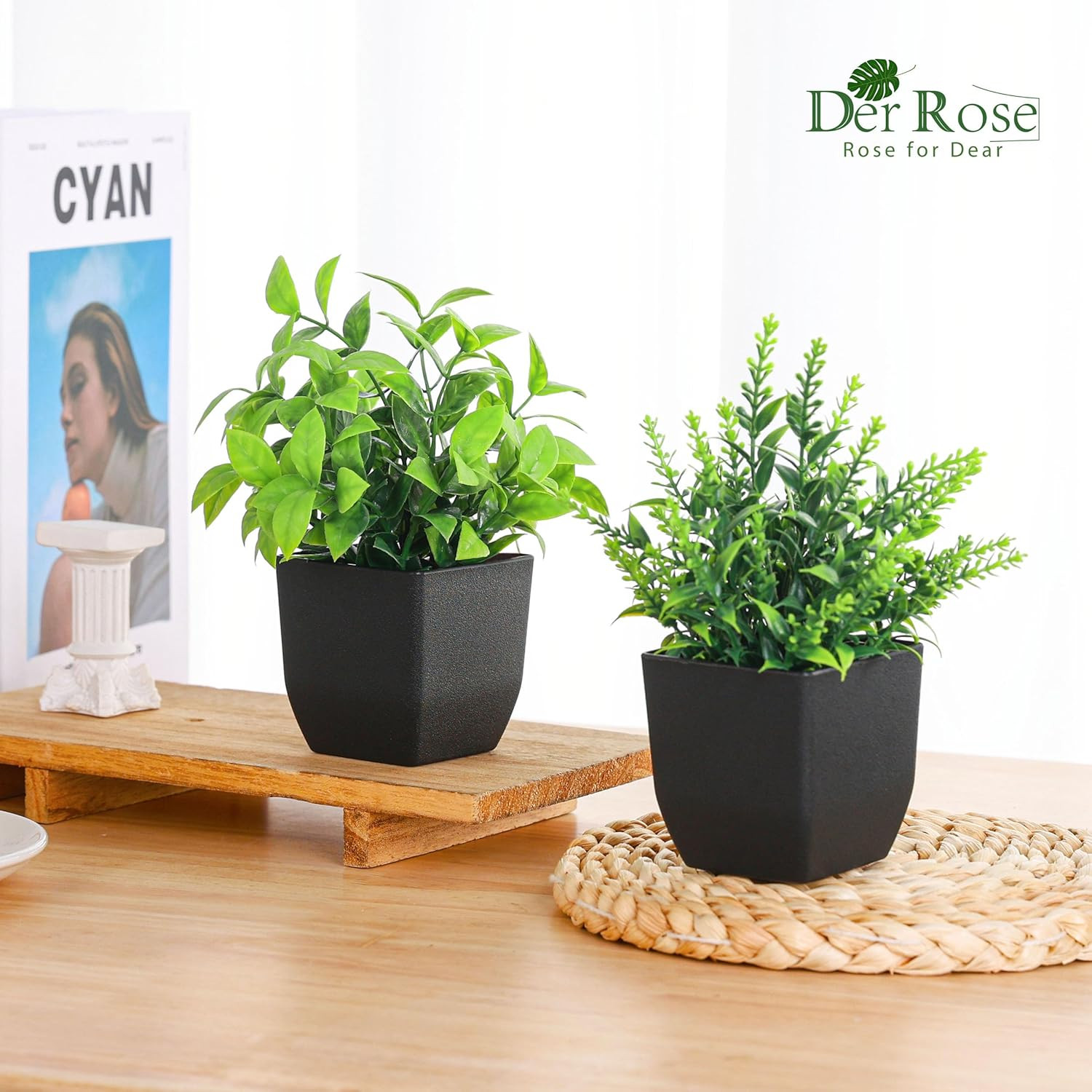 2 Pack Fake Plants Small Faux Artificial Small Potted Plants Indoor Black Bathro