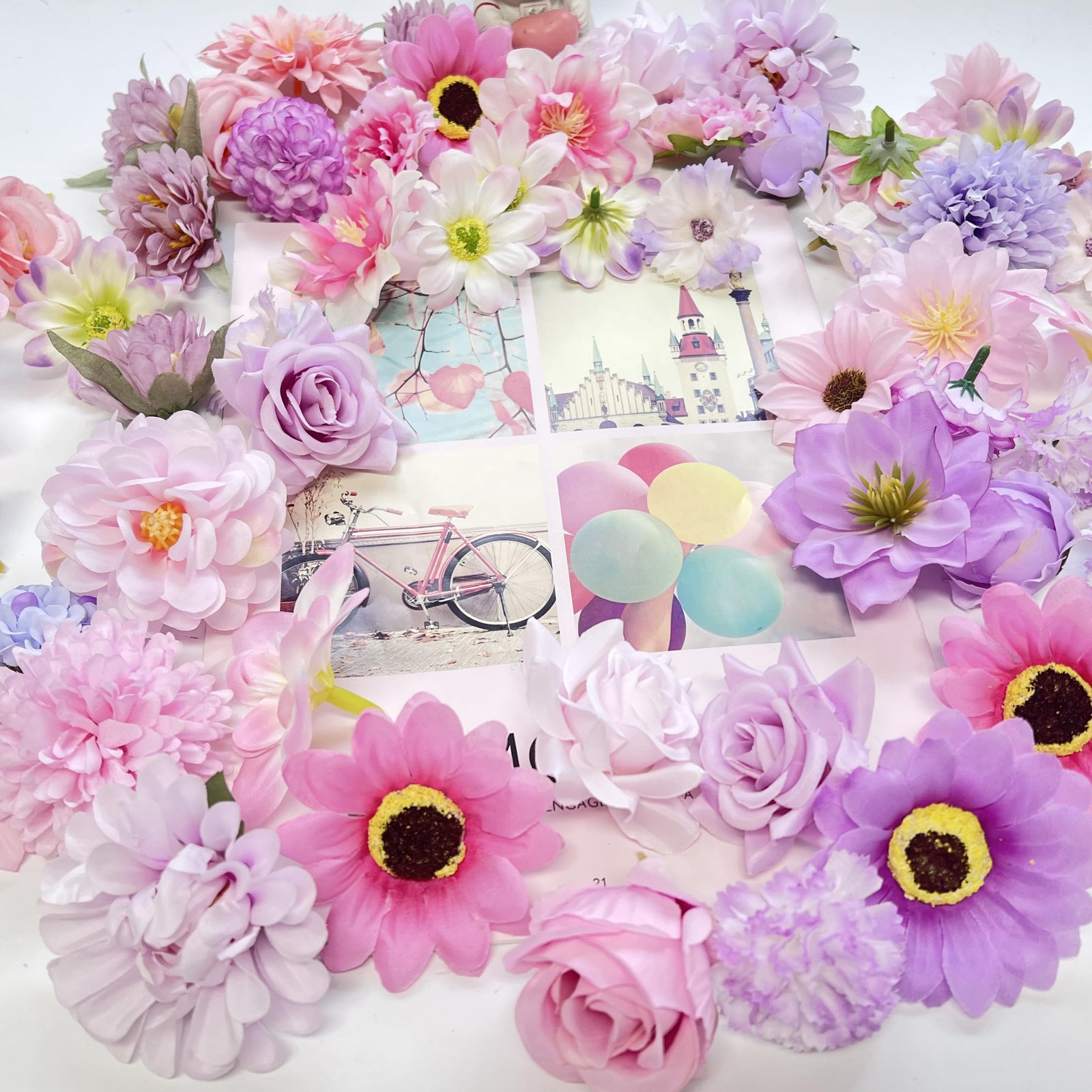 Fake Flowers Heads for Crafts Artificial Pink Purple Flowers Bulk Silk Roses …