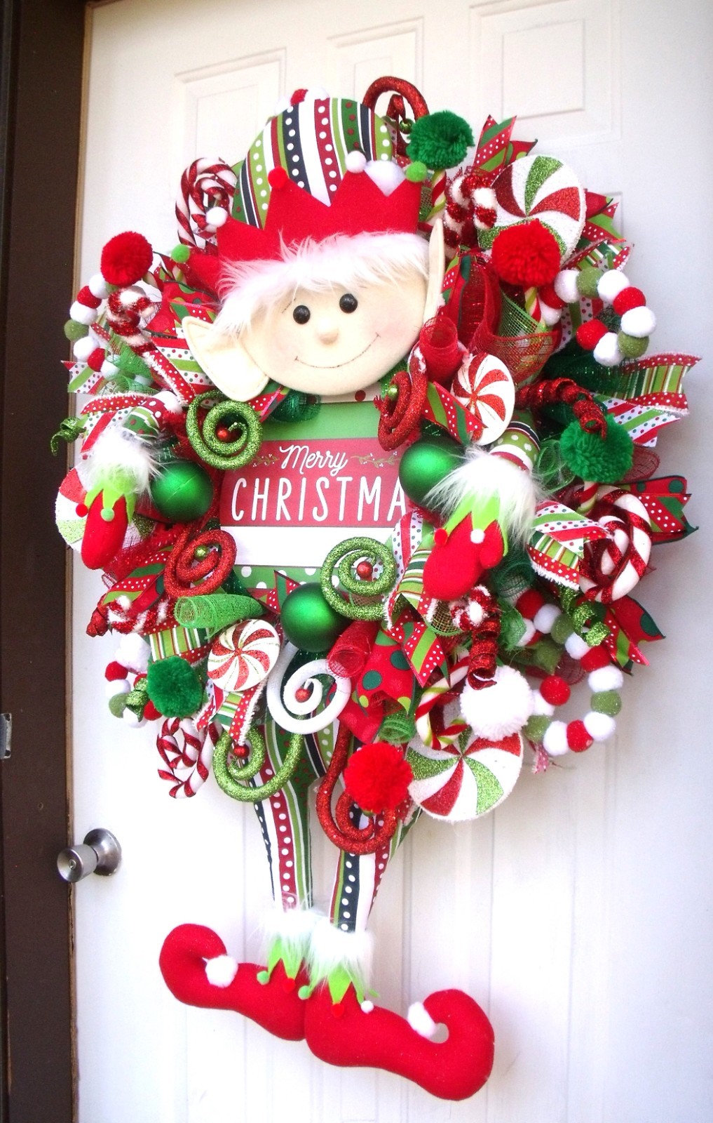 Handmade Elf Christmas Wreath, Whimsical Holiday Door Decor, XLarge Elf Wreath