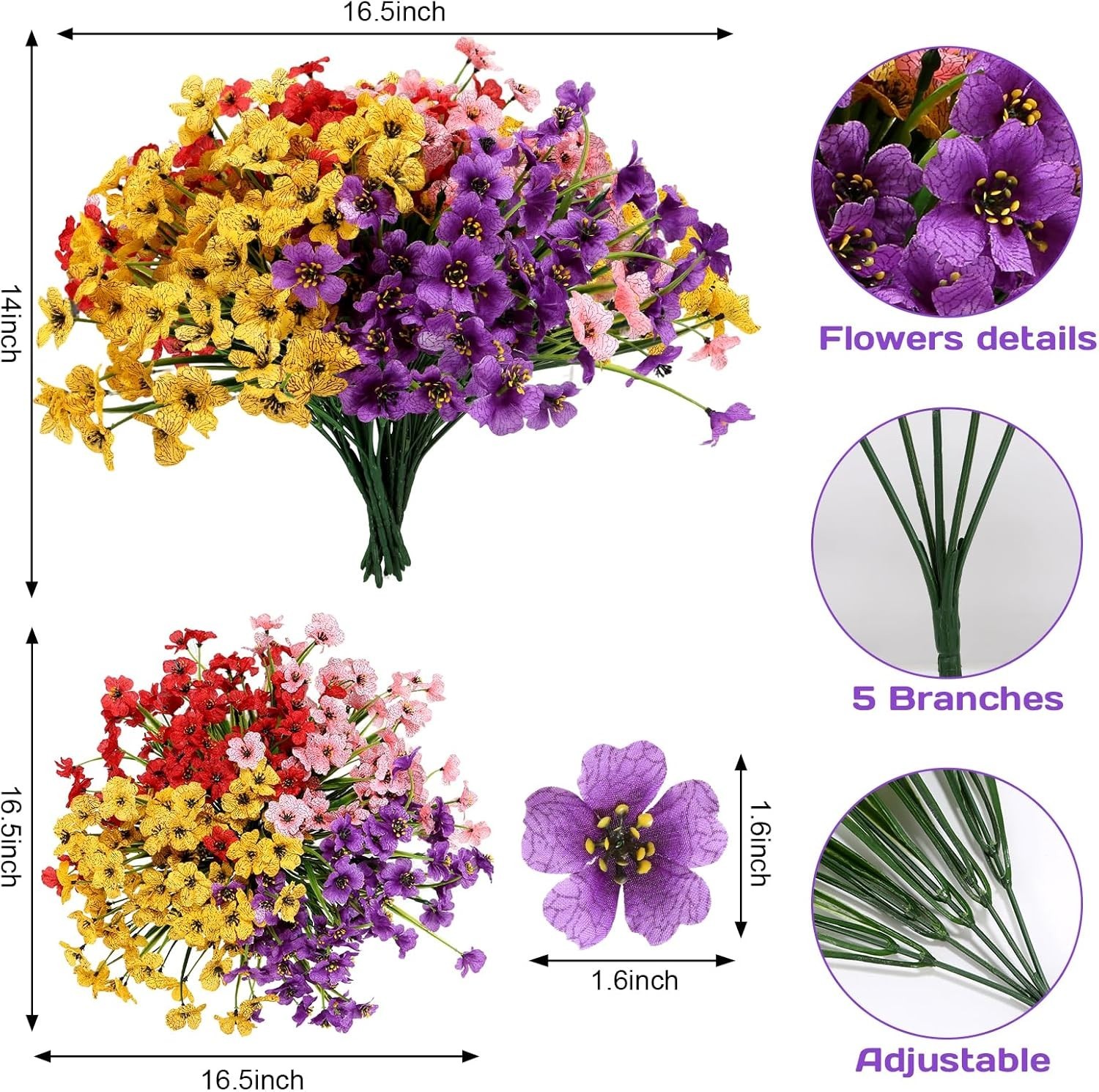 32 Bundles UV Resistant Artificial Mums – Vibrant Flowers for Outdoor Decor