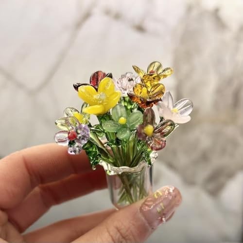 11Pcs Cute Mini Glass Flower Decoration Hand Blown Glass Flowers Bouquet Small F