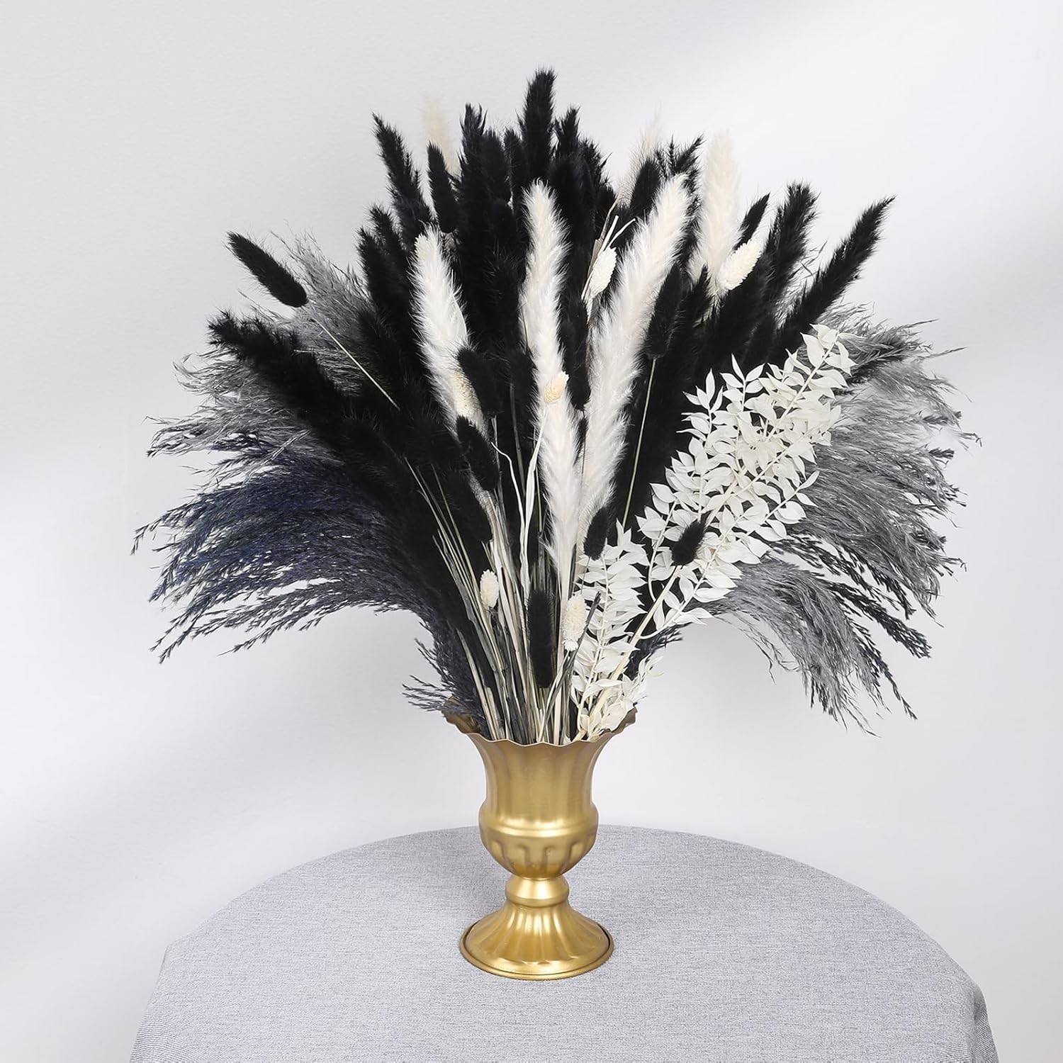 102PCS Black Pampas Grass Decor, Grey White Natural Dried