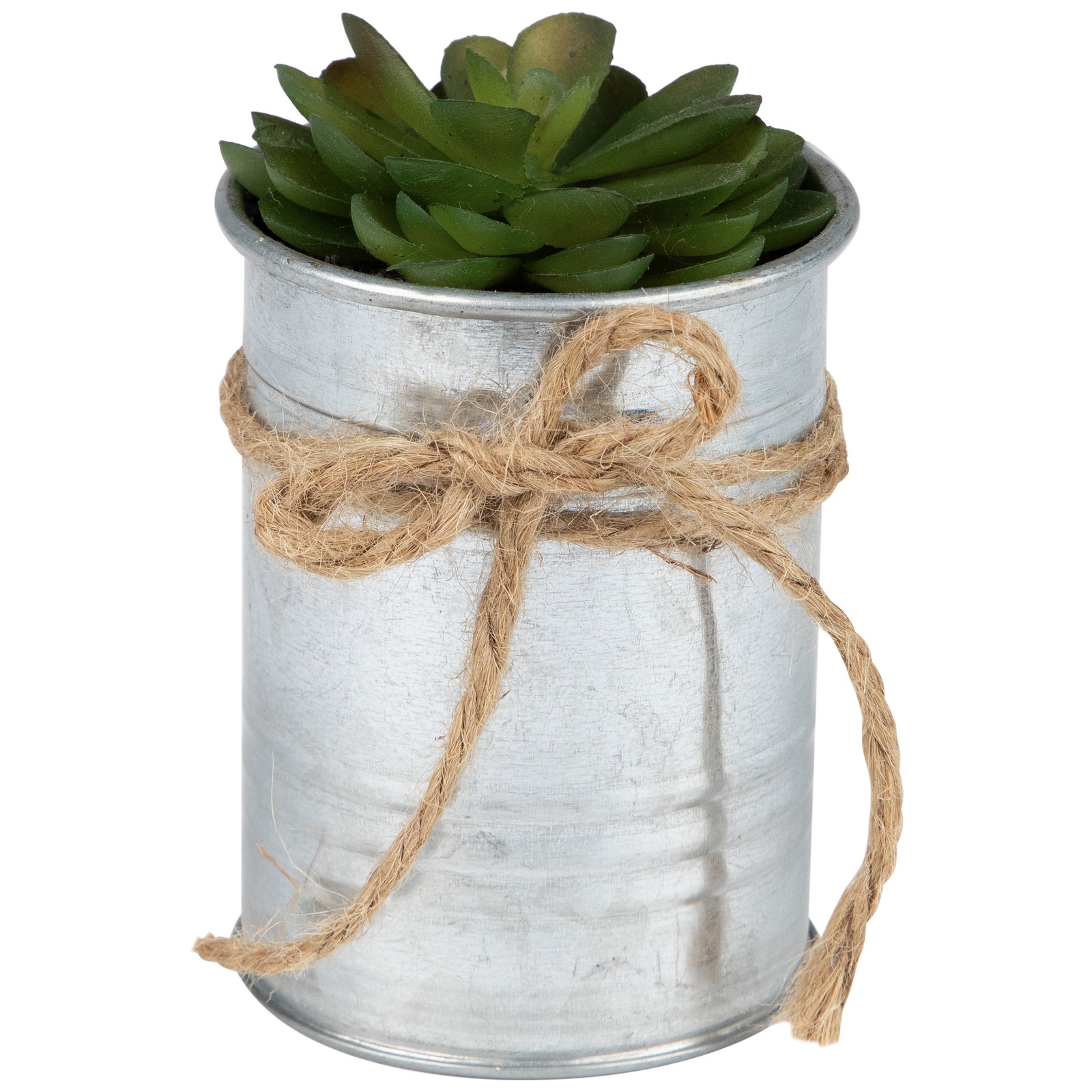Northlight 7″ Lime Green Mini Artificial Rose Succulent in Tin Planter Twine Bow