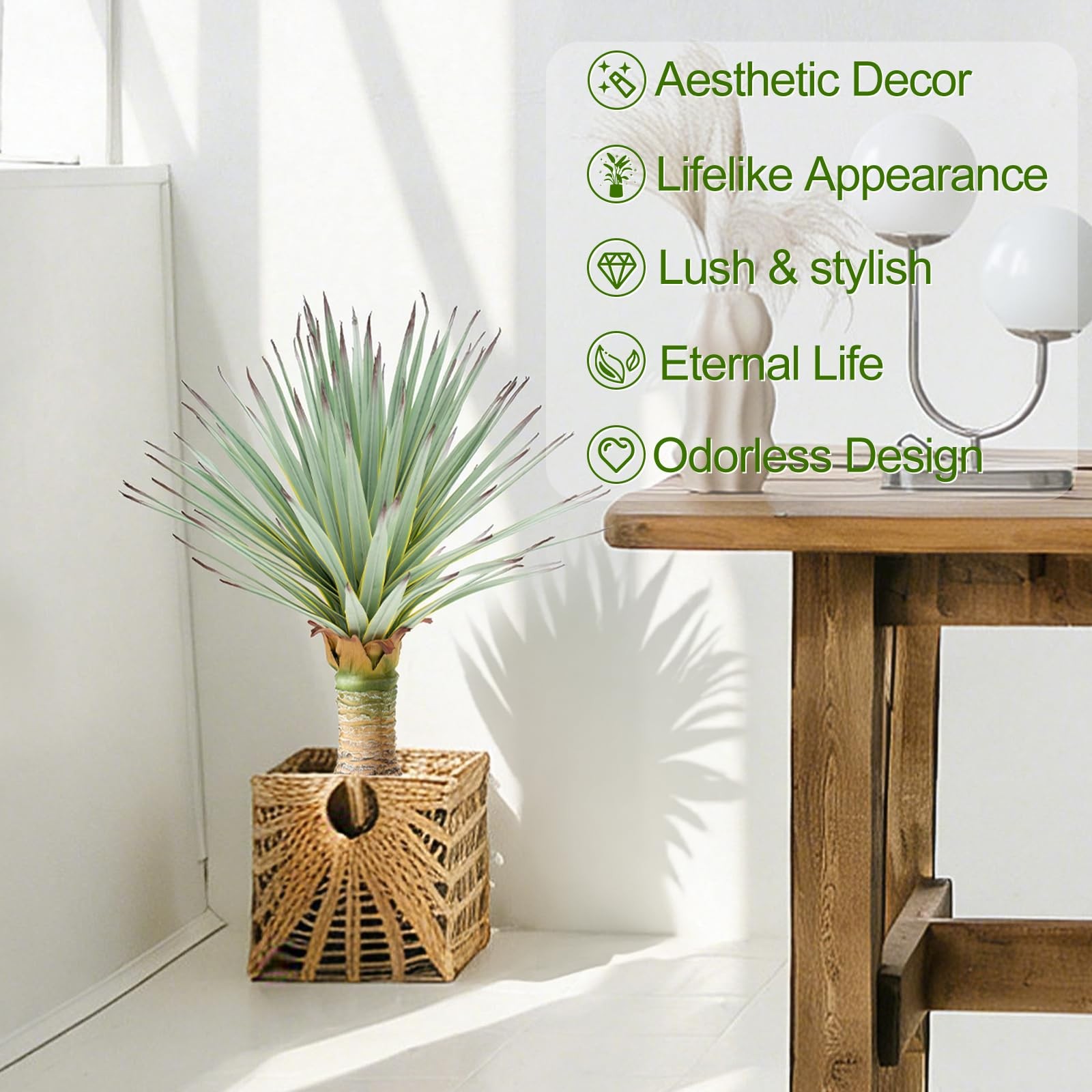 Best 17.7inch Artificial Agave Plant with 100 Leaves Faux Floor Large Fake Black