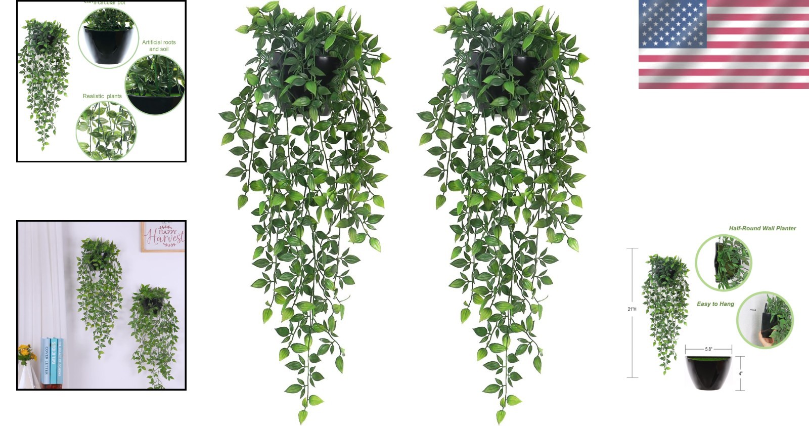 Vivid Fake Hanging Plants, 2 Set Plastic Ivy Vines, All-Season Outdoor Decor