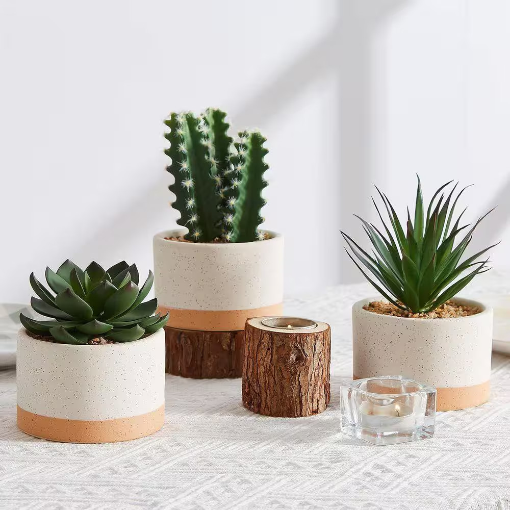 6.7 In. Green Indoor Artificial Succulent Plants in Ceramic Pots Set of 3