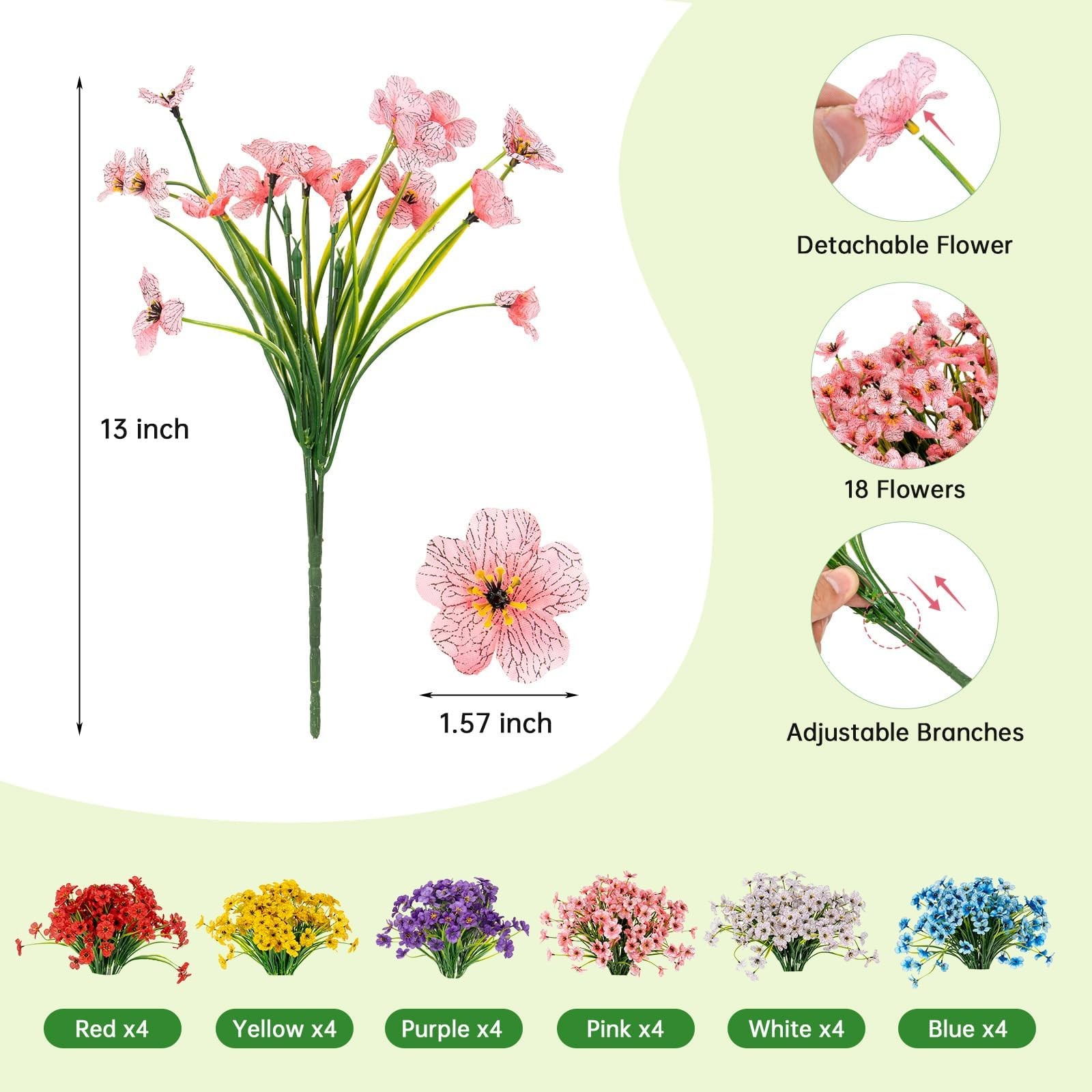 24 Bundles Artificial Flowers UV Resistant, Fake Silk Flowers Bulk for Outdoo…