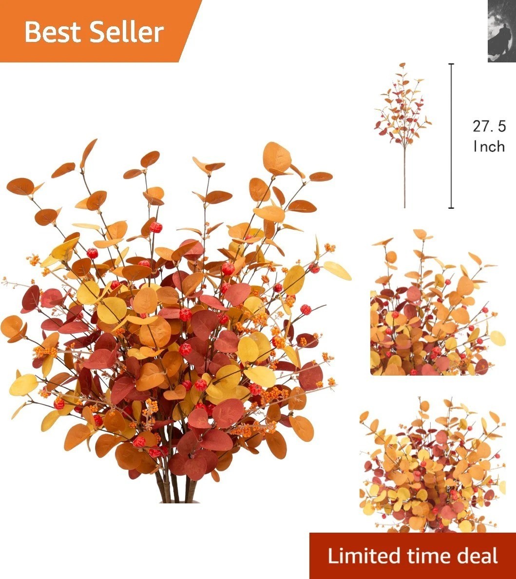 27.5 Inch Faux Silk Eucalyptus Stems Set – Versatile Autumn Floral Arrangements