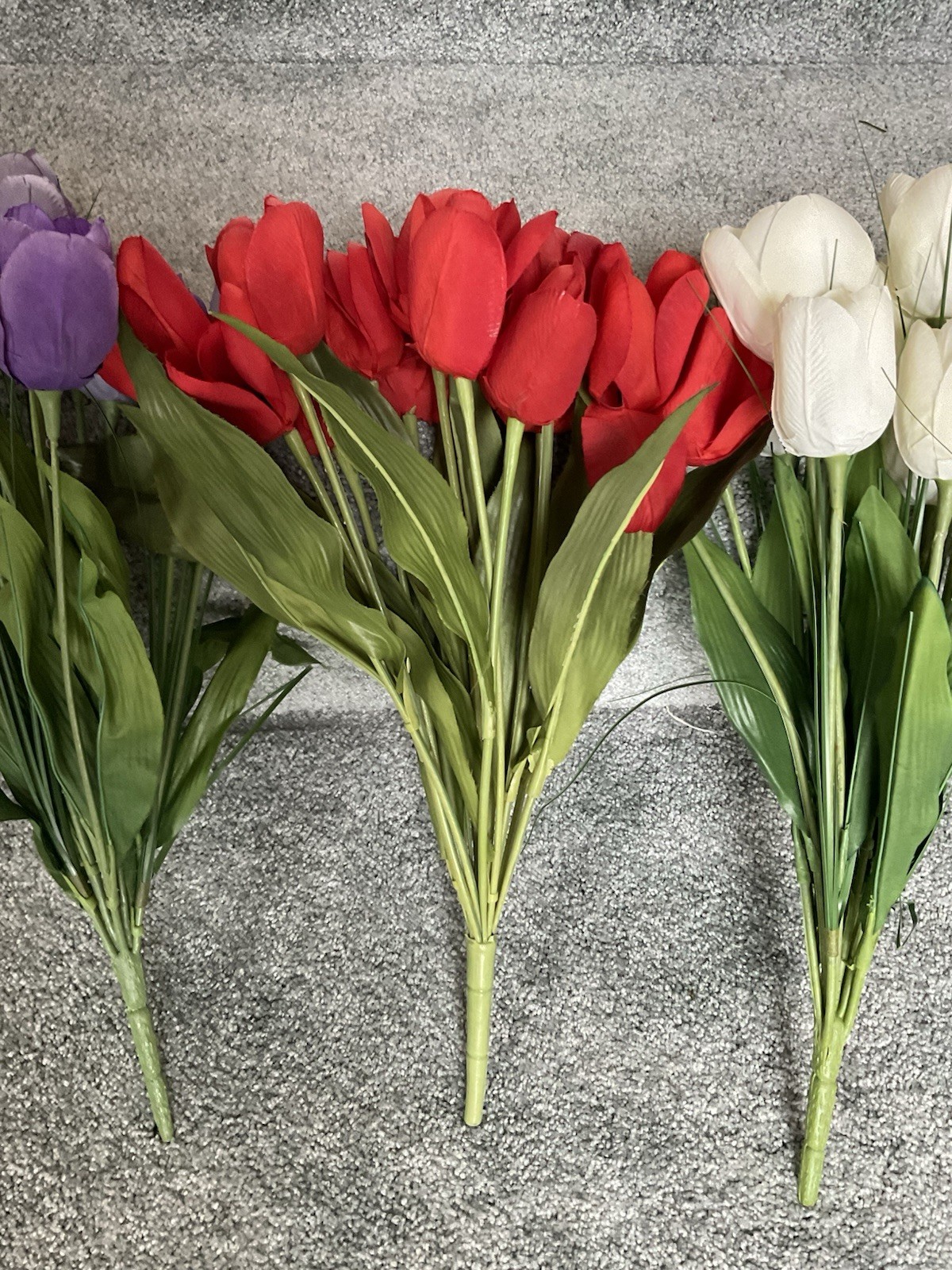 (4) Artificial Spring Flower Tulip Bouquets ~ Purple/Red/White/Pink ~ Decor