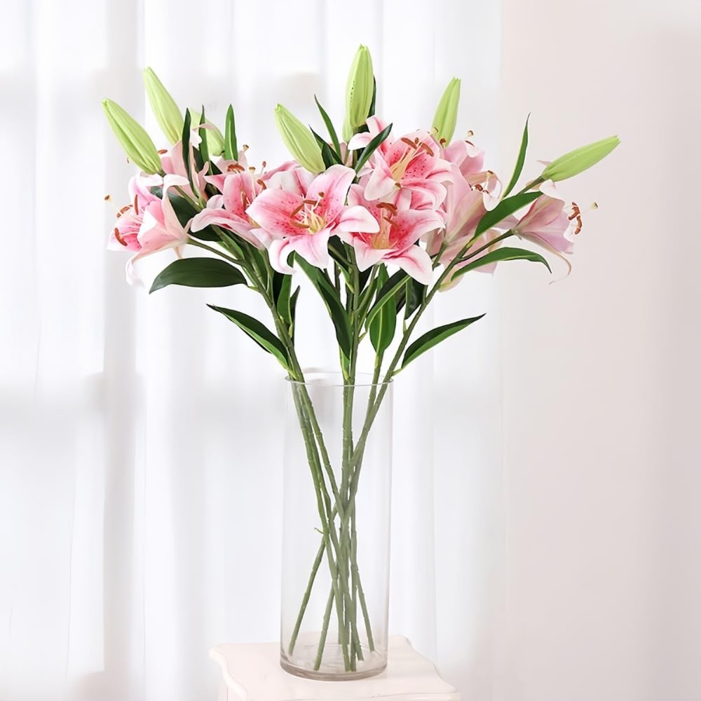 5 Pcs Artificial Lily Flowers 22.6″ Faux Silk Lily Flowers Real Touch Fake Li…