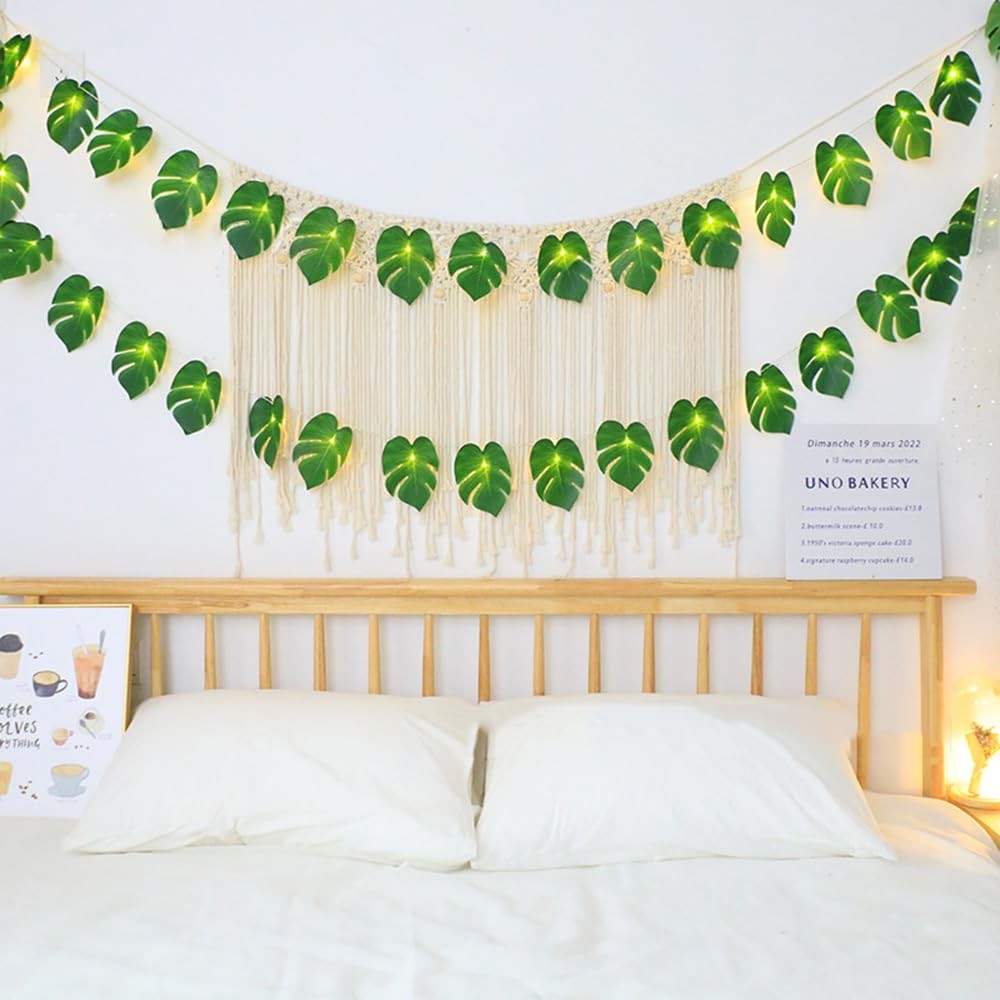 20 LED Palm Leaves String Lights, Tropical Artificial Monstera Leaf Wall Hang…