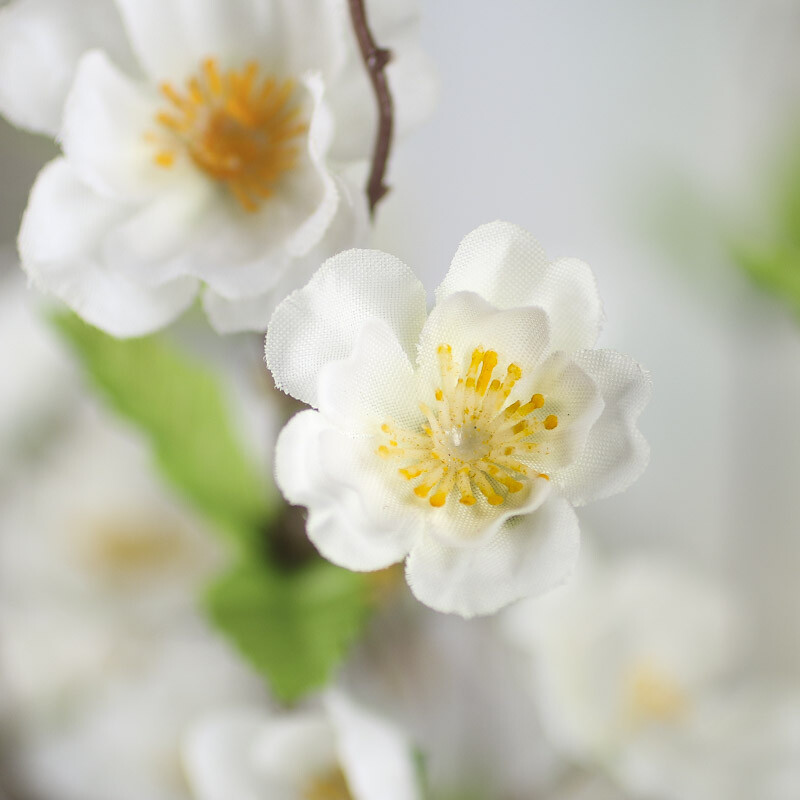 Realistic Look White Artificial Peach Blossom Floral Bush