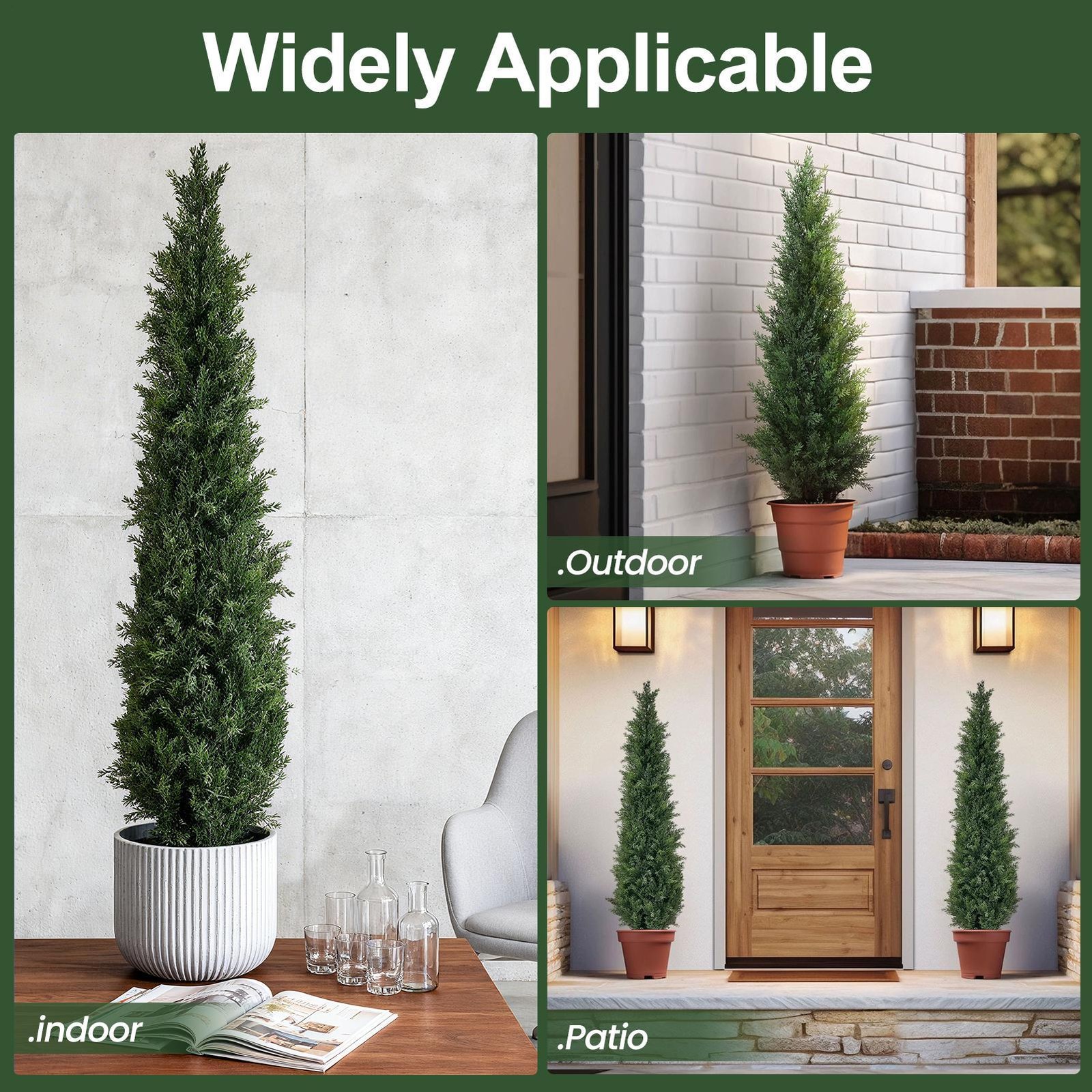 3/4FT Faux Cedar Topiary 2-Pack, UV-Resistant Evergreen Trees with Base Plante