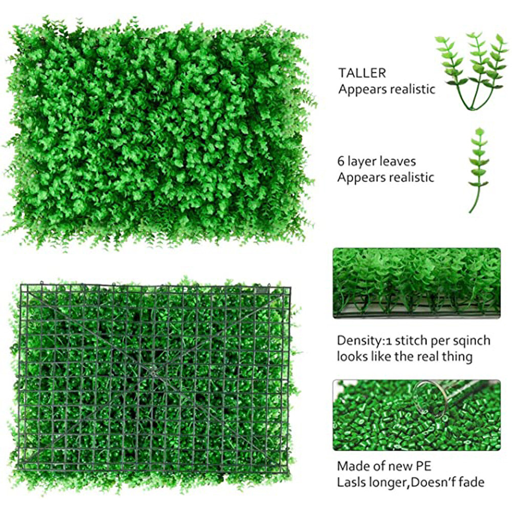 12pc 24″x16″ Artificial Boxwood Hedge Mat Plant Panels Greenery Walls Outdoor