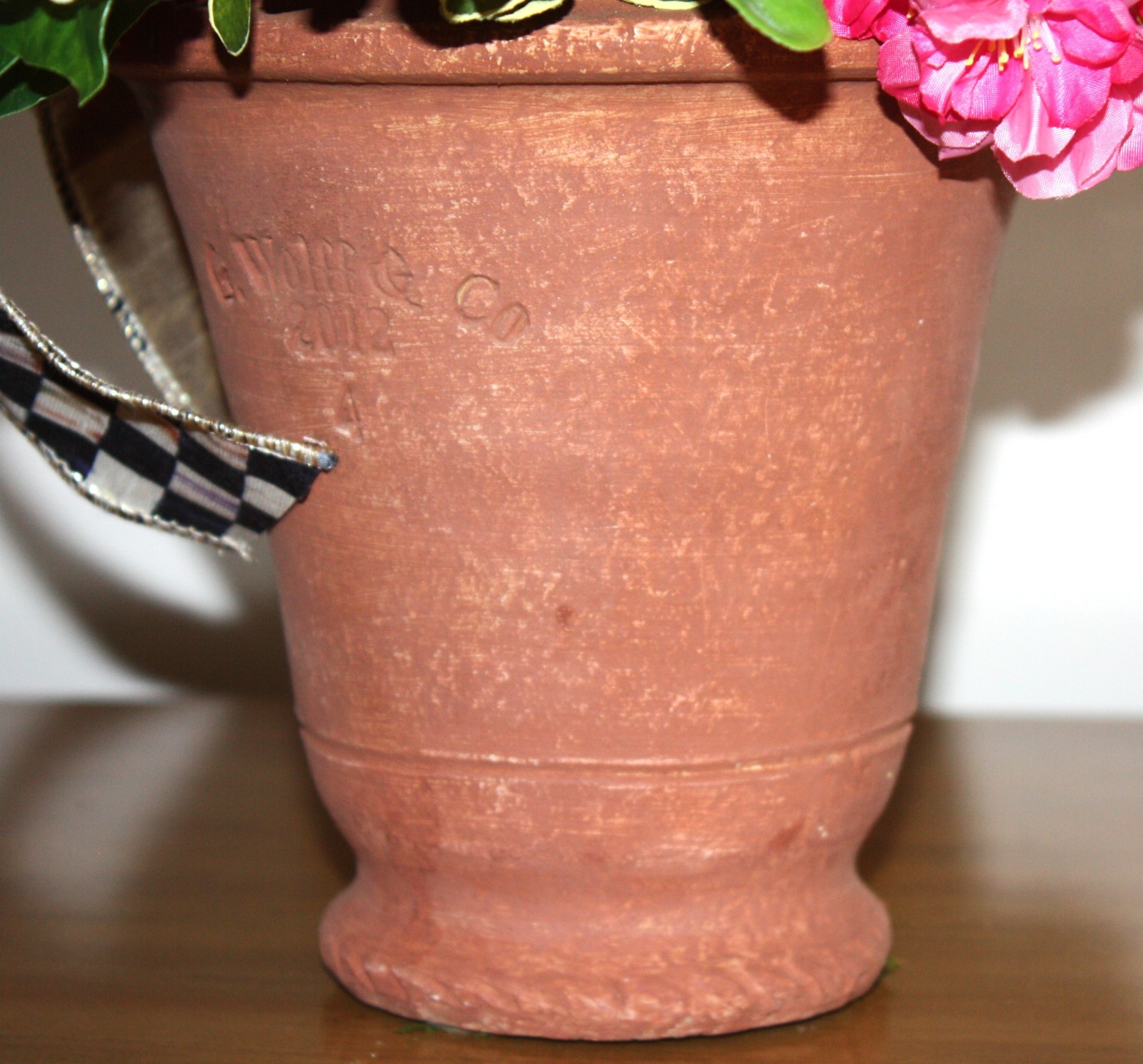 Faux Floral Arrangement Potted in G. Wolff Planter With Mackenzie Childs Bow!