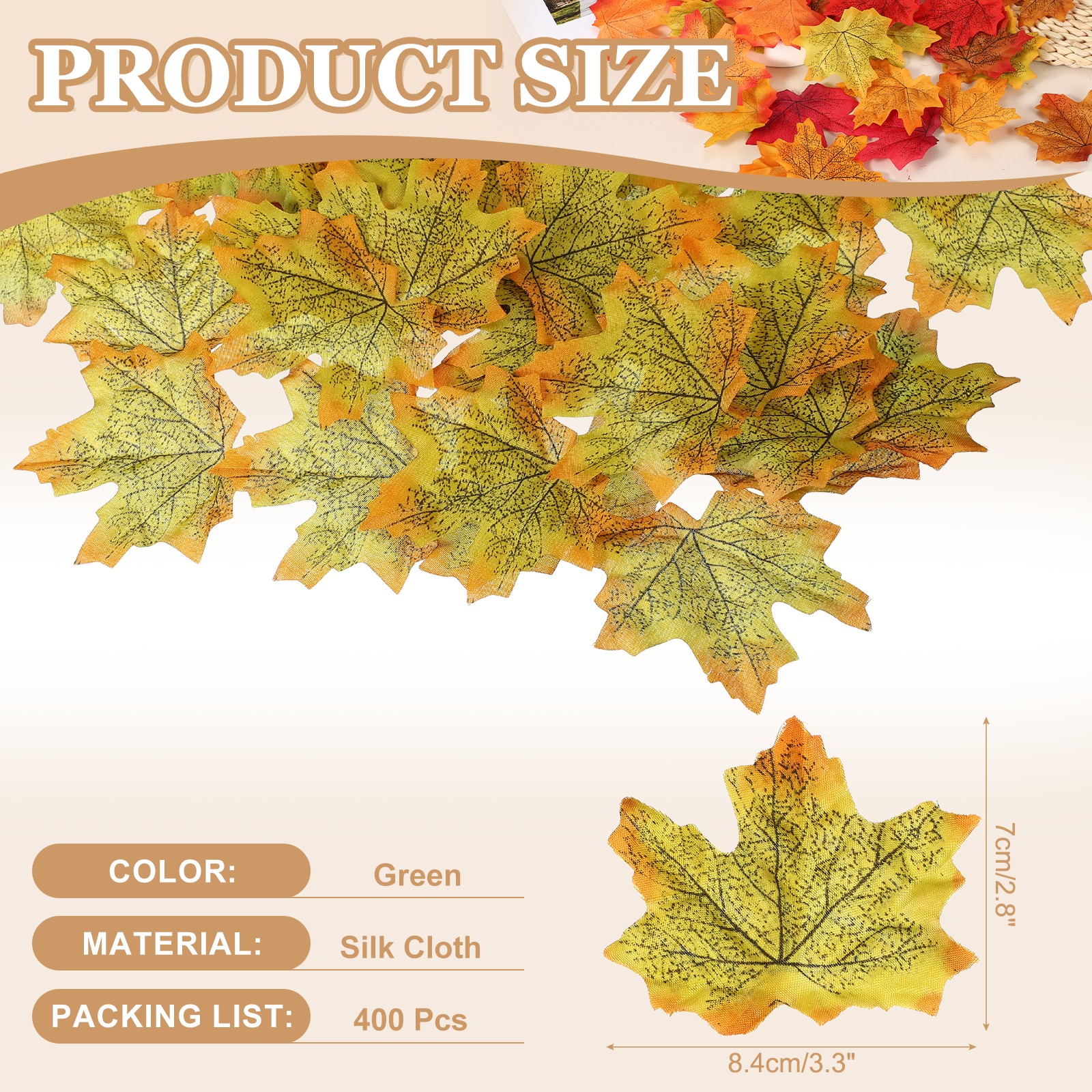 400Pcs Fall Leaves 3.3 Inch Colored Mixed Fake Leaf Green