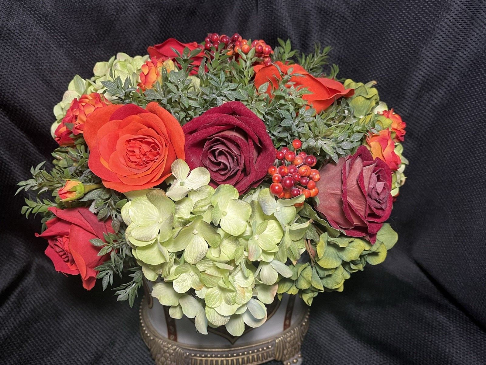 Stunning Diane James Home Floral Arrangement With Porcelain And Metal Vase