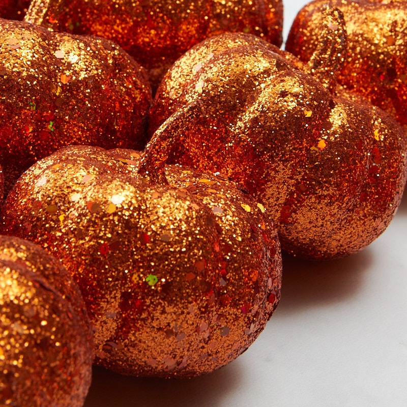 Package of 12 Orange Glittered Autumn 3″ Diam Pumpkin Picks