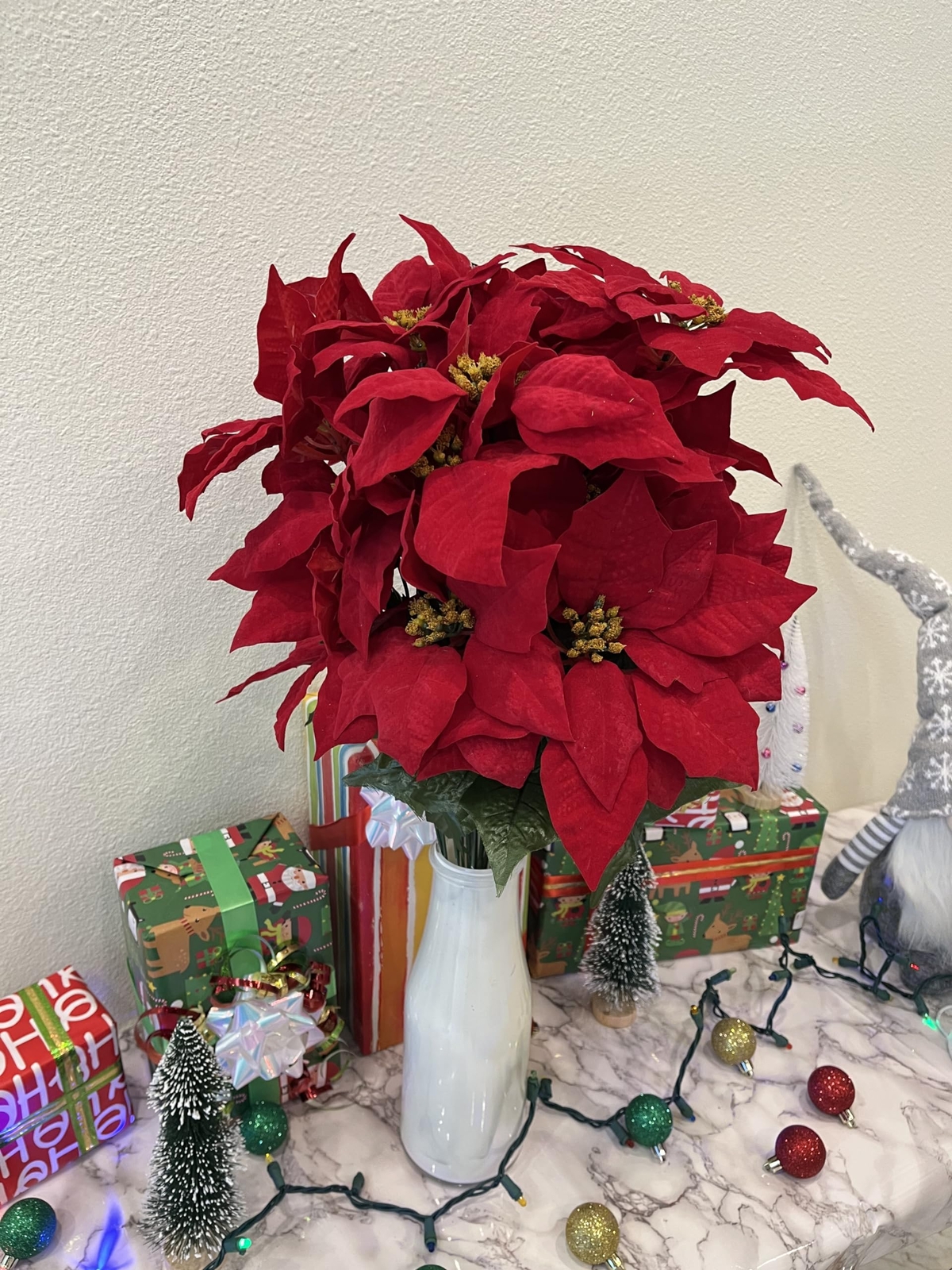 24 STEMS ARTIFICIAL POINSETTIA BOUQUET FAKE CHRISTMAS FLOWER FAUX VELVET POINSET