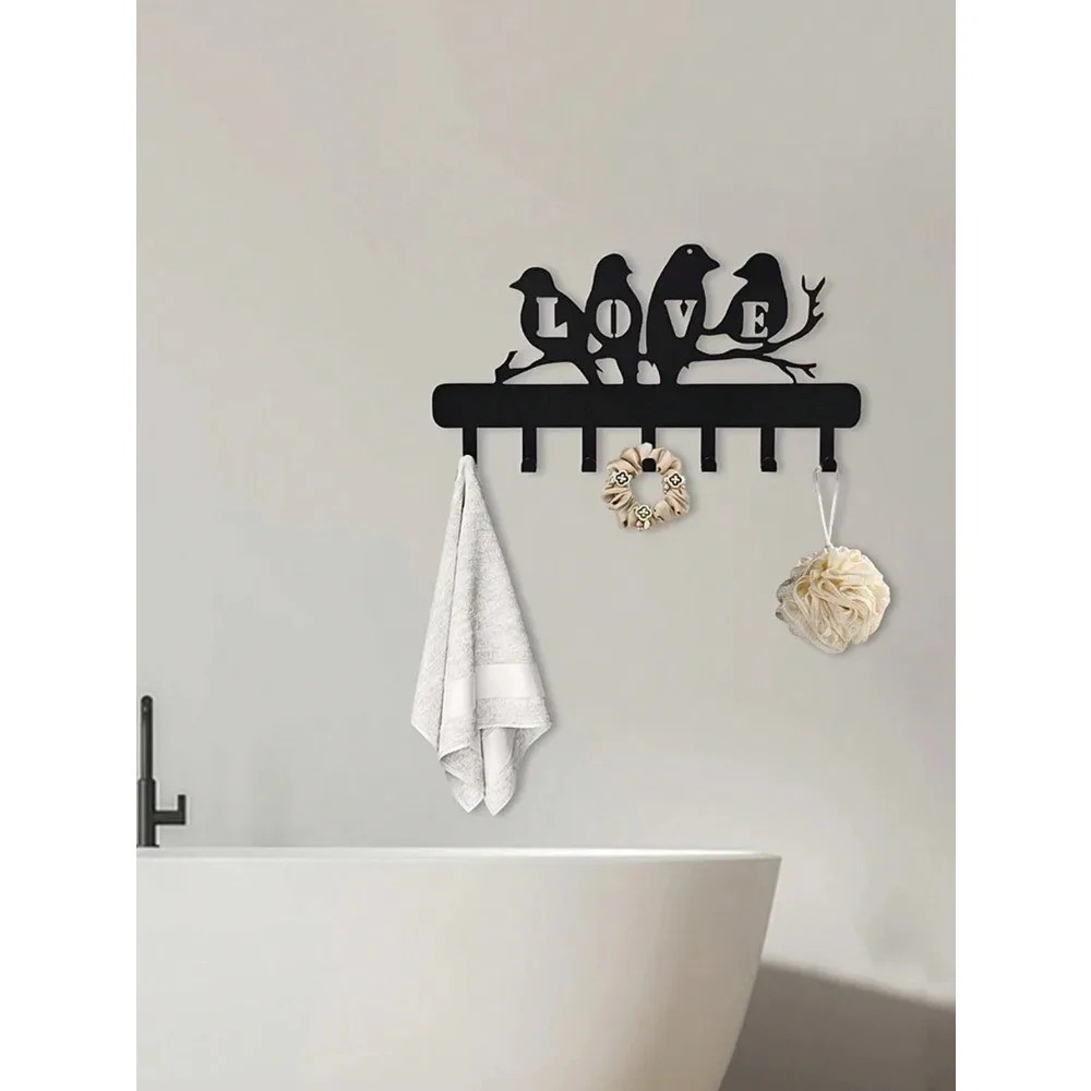Faynee Lovebird Metal Key Holder Wall Mount Hook for Coats Umbrellas Home Decor