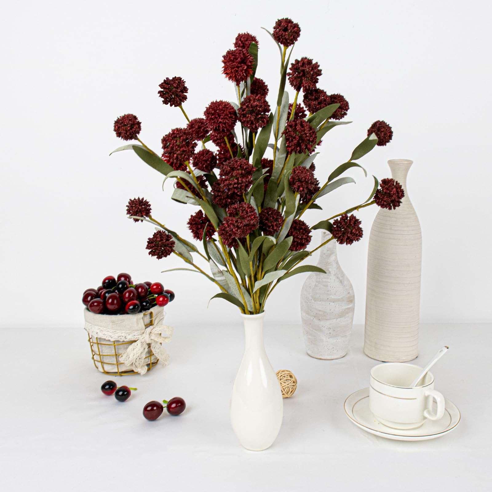 Artificial Bush Mini Ball Flowers Faux Billy Button Thistle Globe Echinops