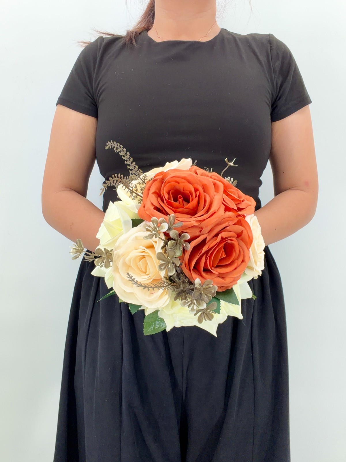 Burnt Orange & Peach Rose Bridal Bouquet, Wedding Bouquet, Silk Flower Bouquet