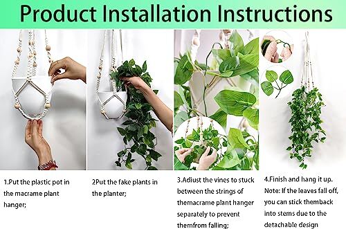 Fake Hanging Plants Artificial Plants for Home Decor Macrame Fake Plants NO LED