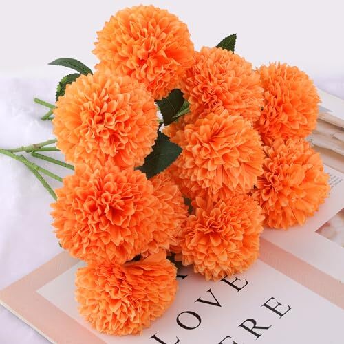 Pcs Artificial Chrysanthemums Flowers Ball Flowers Fake Mums Flowers 12 Orange