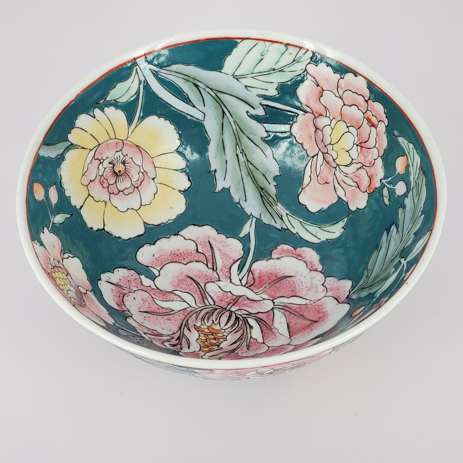 Decorative Teal & Pink Floral Peony 7.5″ Ceramic Bowl by JC Penney Traditions