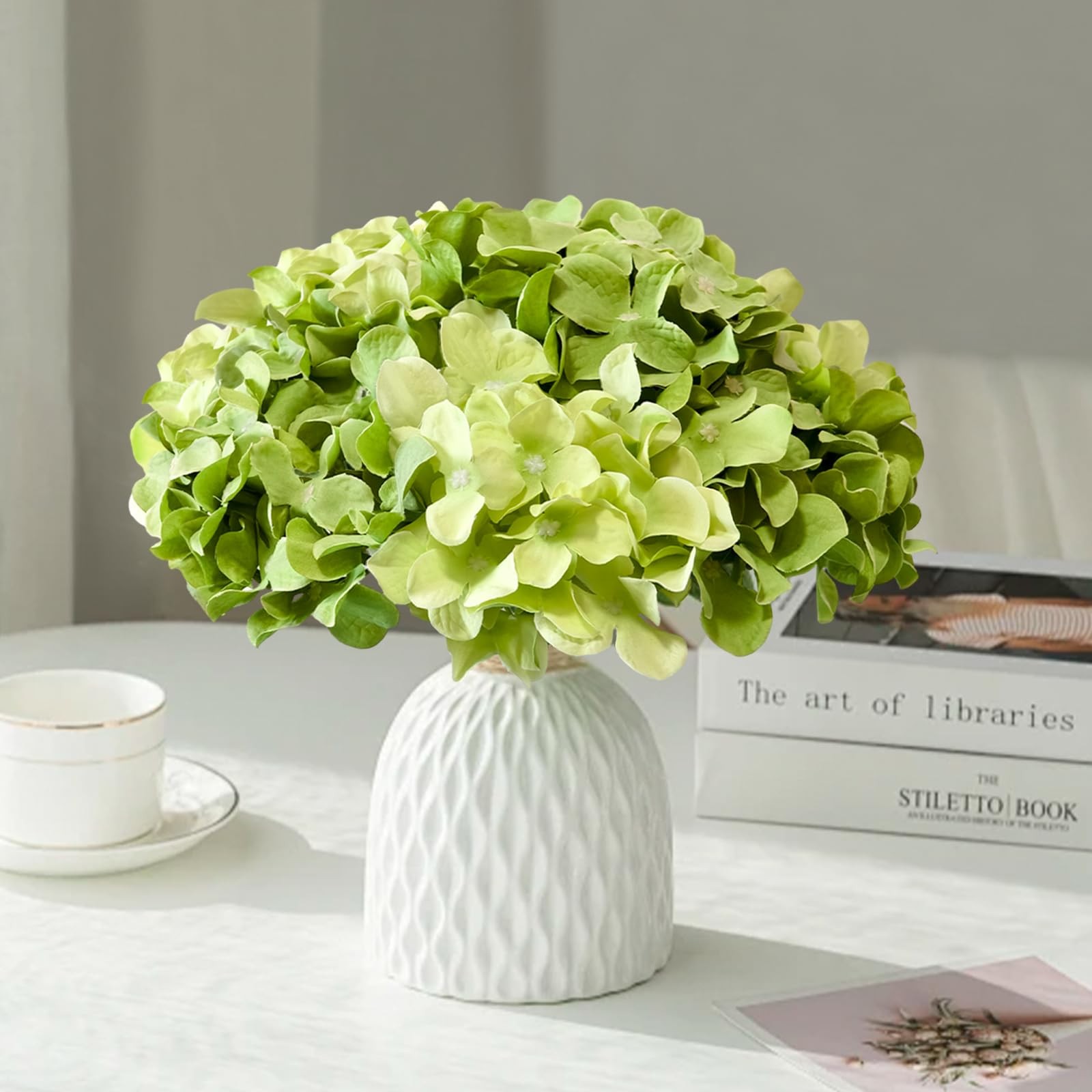 Cherica 50 Pcs Faux Green Mix Hydrangea Artificial Flowers Bulk, Fake Silk Hy…