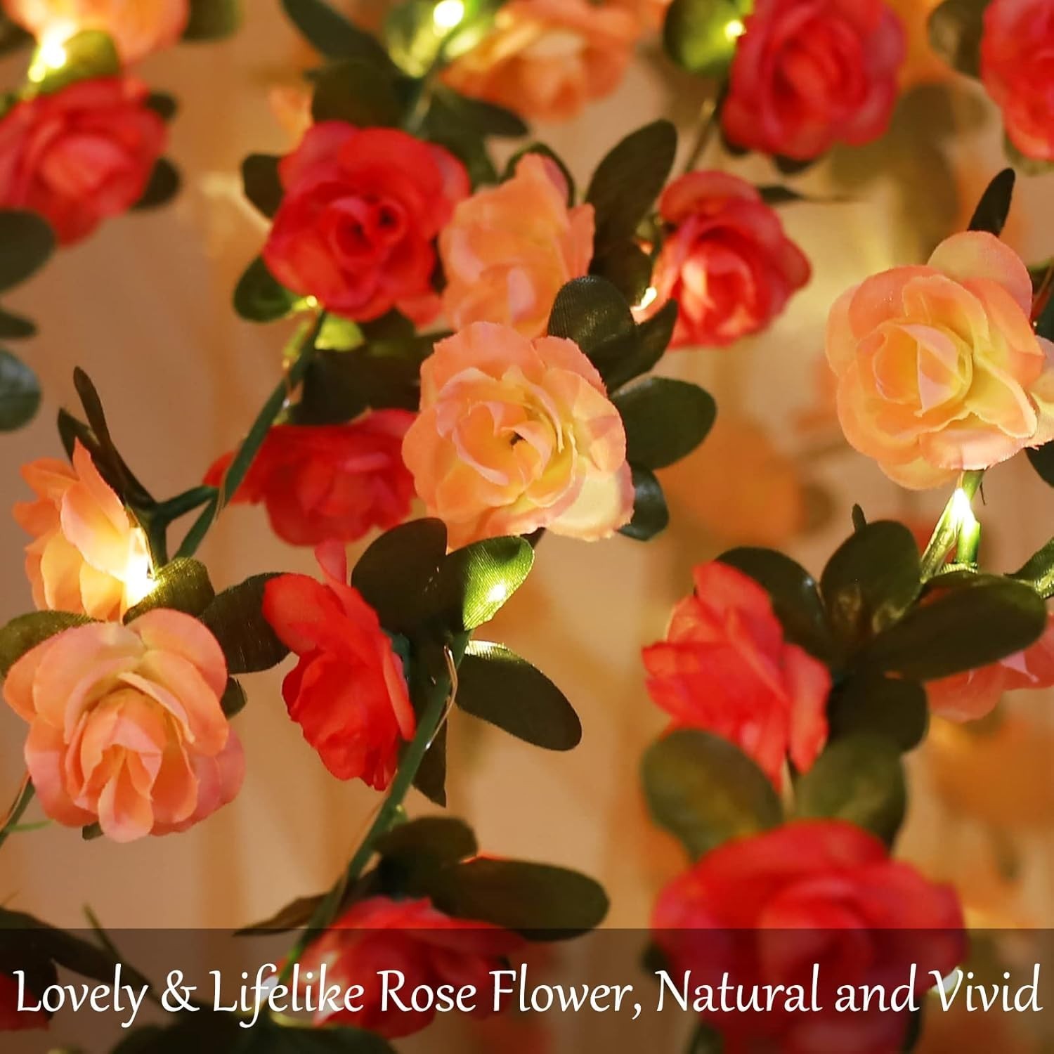 30 LED Rose Flower String Lights 8.2ft Artificial Flower Garland with Lights …