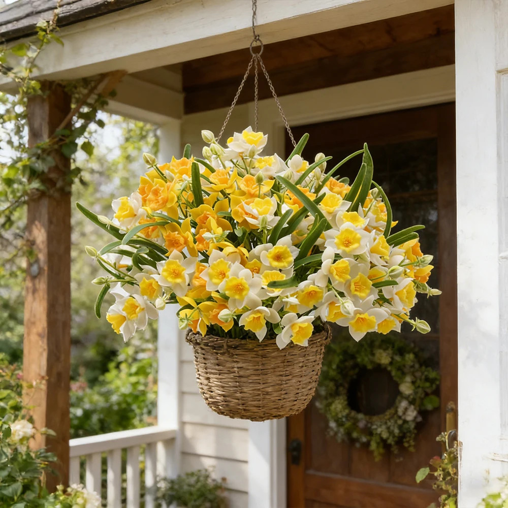 2 Bundles 30 Heads Artificial Daffodils Spring Flowers Soft Plastic Fake Flower