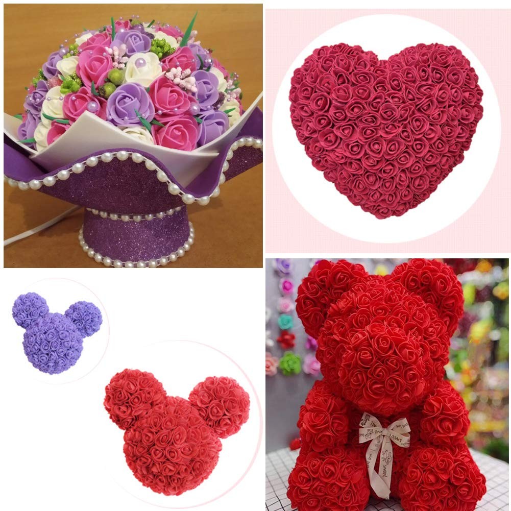 100 Pcs 1.3 Inch Mini Artificial Rose Flowers Mix Color PE Foam Fake Rose Hea…