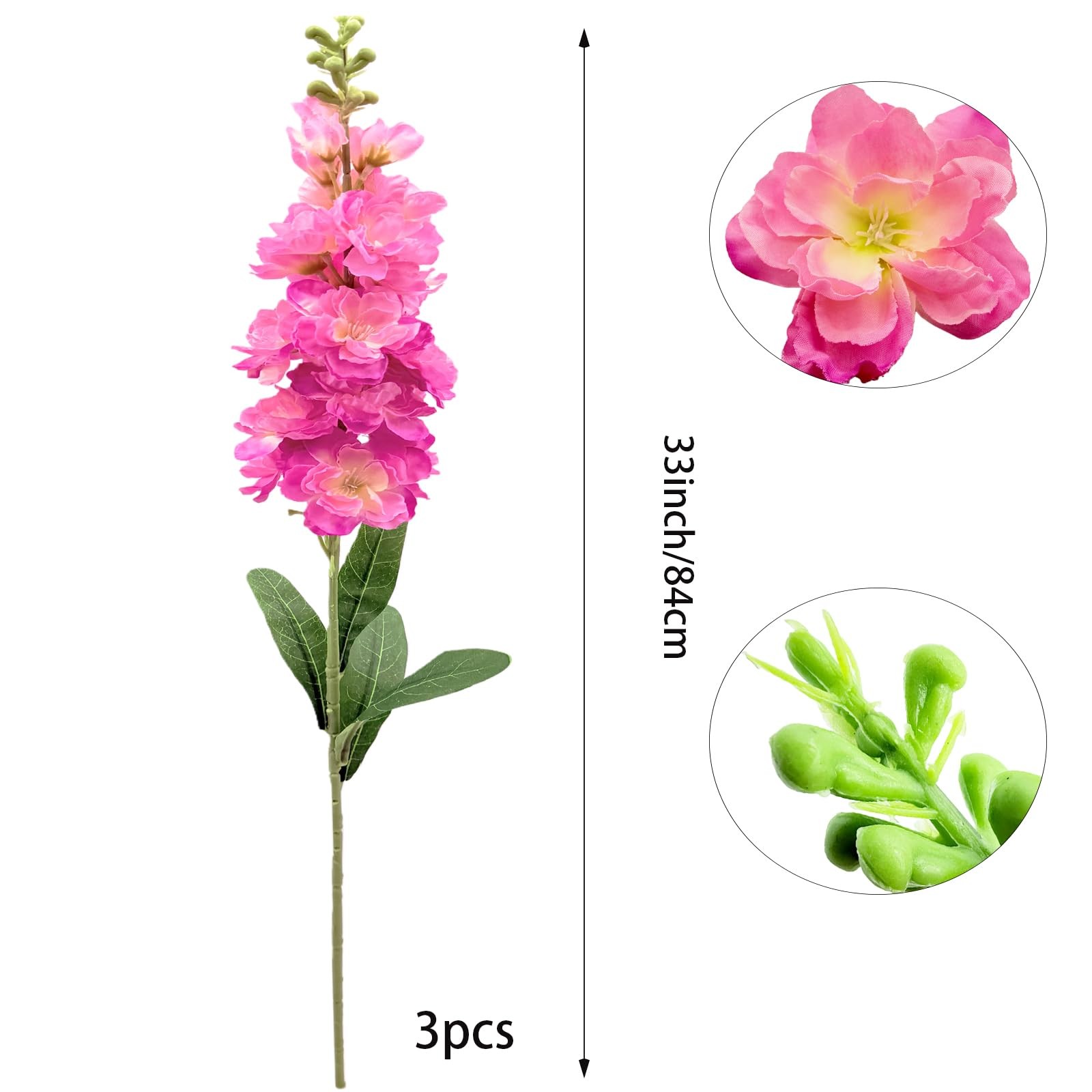 Artificial Delphinium Flowers 3pcs Pink Silk Larkspur Flowers Faux Snapdragon…